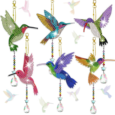 JeCuiK 6 Pcs Diamond Painting Wind Chimes Rhinestone Hummingbird Diamond Art Suncatcher Double Sided 5D DIY Diamond Painting Kits for Adults Christmas Ornament Best Gifts for Mom