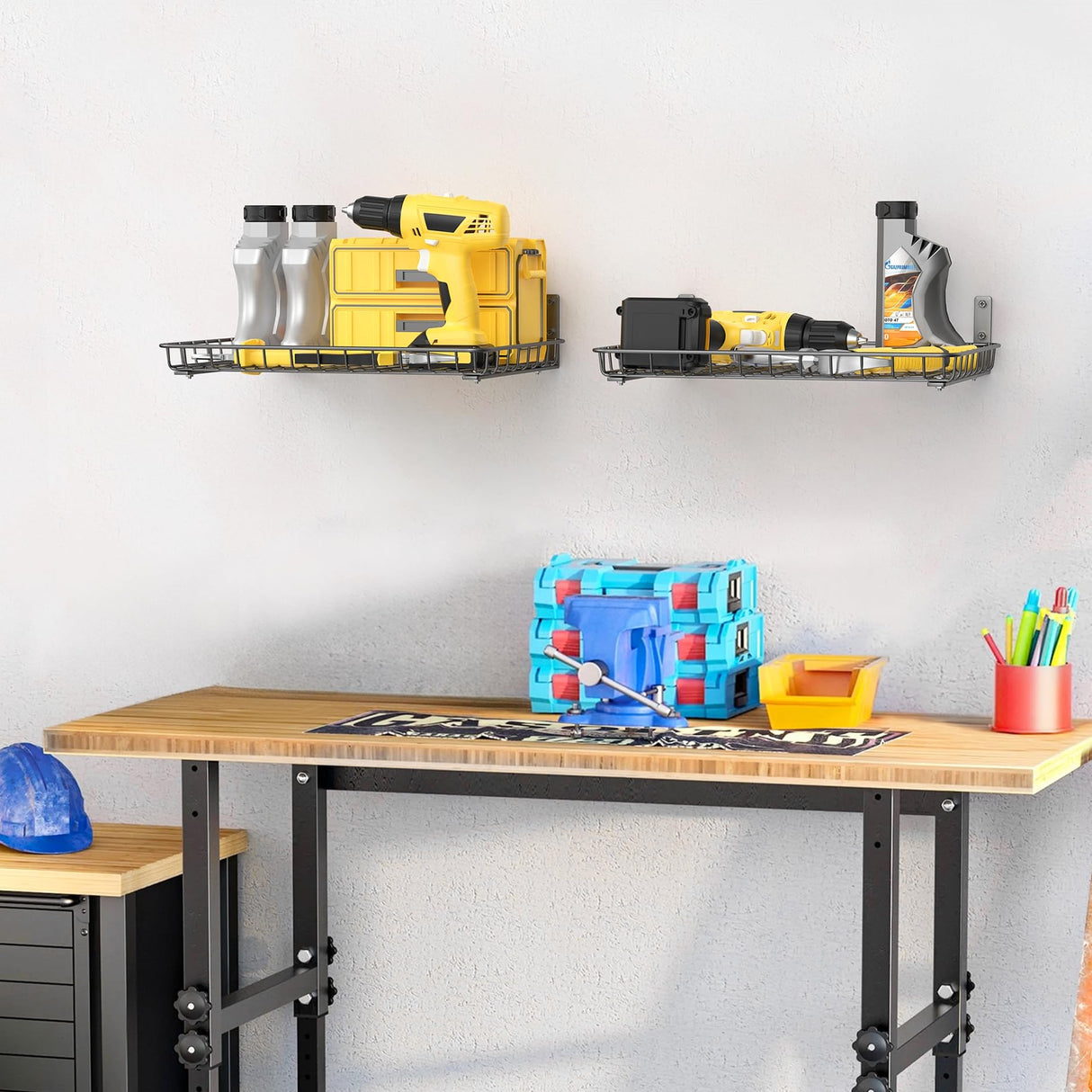 WALMANN Garage 12x18 inch Wall Shelf, Wall-Mounted Storage Shelves for Garage, Closet, Laundry Room, Heavy Duty Wall Shelving, Holds Up to 60 lbs(Pack of 2, Black) WALMANN