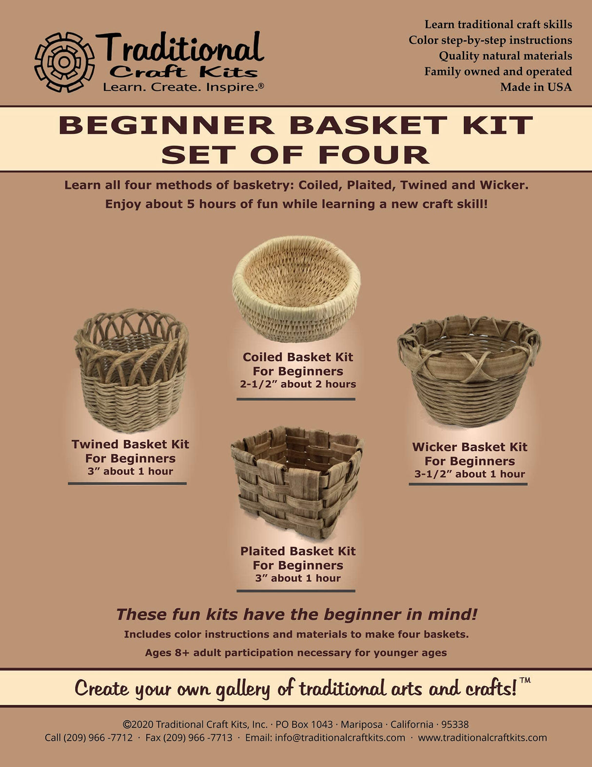 Traditional Craft Kits - Beginner Basket Kit - Set of Four: Coil, Plaited, Twined, Wicker Traditional Craft Kits