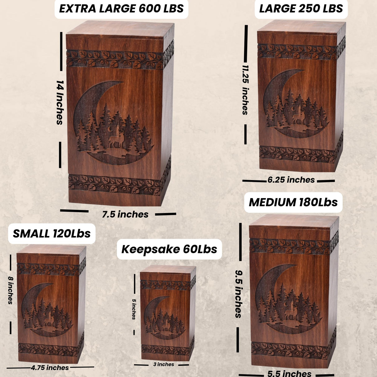 Tamanna crafts Handcrafted Rosewood Urn For Human Ashes - Beautifull Moon And Deer Tree Wooden Box - Cremation Urn For Pets Handmade Burial Urn Box Tamanna crafts