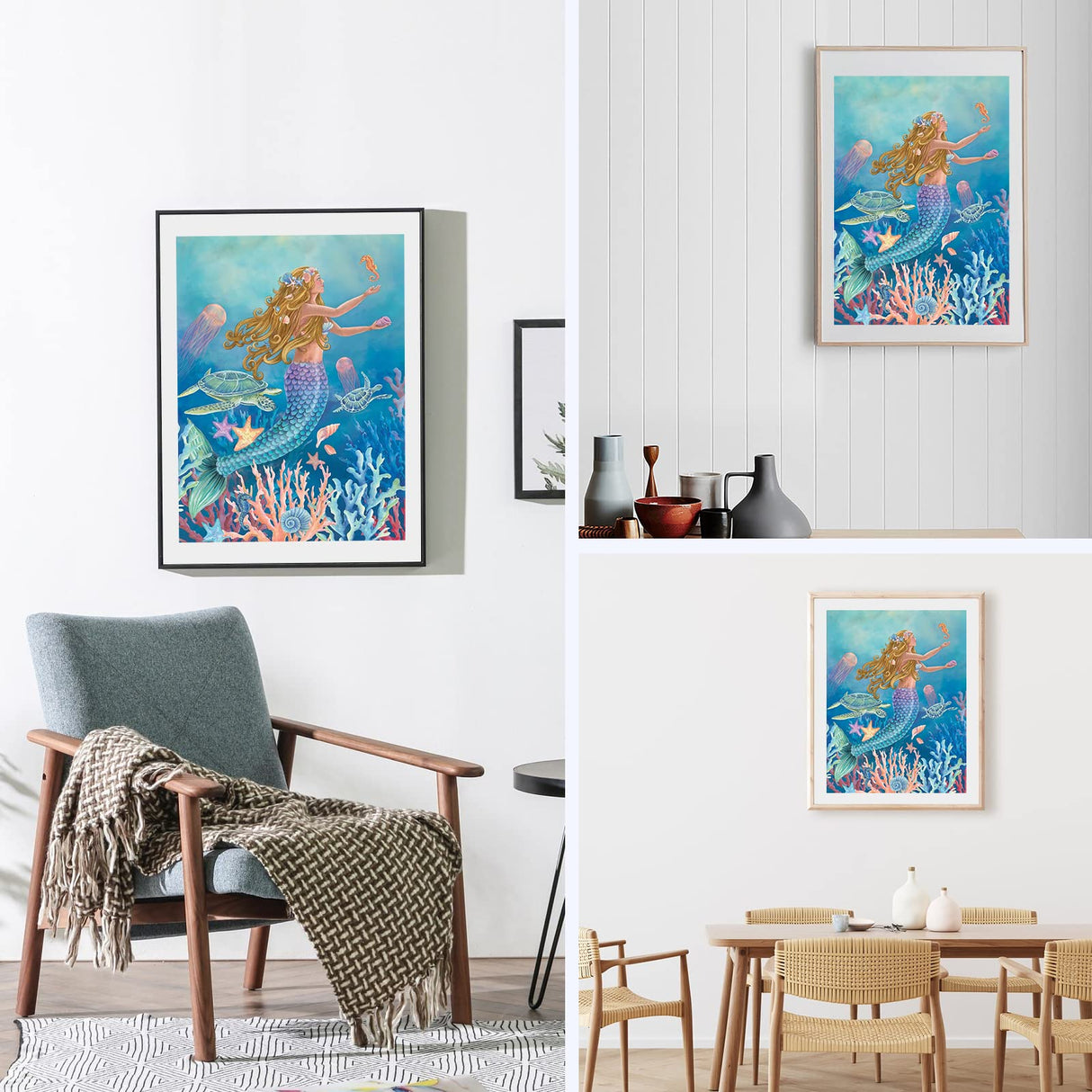 NAIMOER Mermai Diamond Art Kits for Adults, DIY Full Drill 5D Diamond Painting Nautical Fish Diamond Art Kits (12" x 16") for Home Wall Decor (Diamond Art Mermaid) NAIMOER