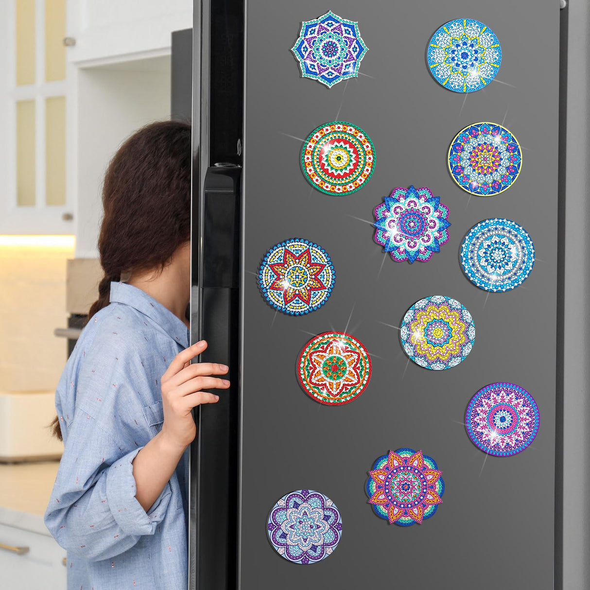 Zonon 12 Pcs Refrigerator Diamond Painting Magnets Easy Diamond Art Painting Magnetic Stickers Kits Fridge Magnets for Adults DIY Home Decors(Classic Mandala) Zonon