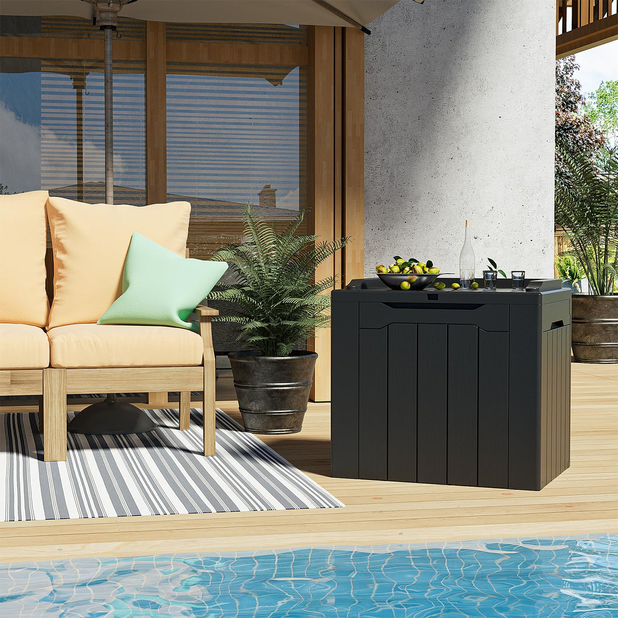 Greesum 31 Gallon Resin Deck Box All Weather Outdoor Storage Boxes for Patio Furniture Set,Outdoor Toys,Garden Tools,Black Greesum