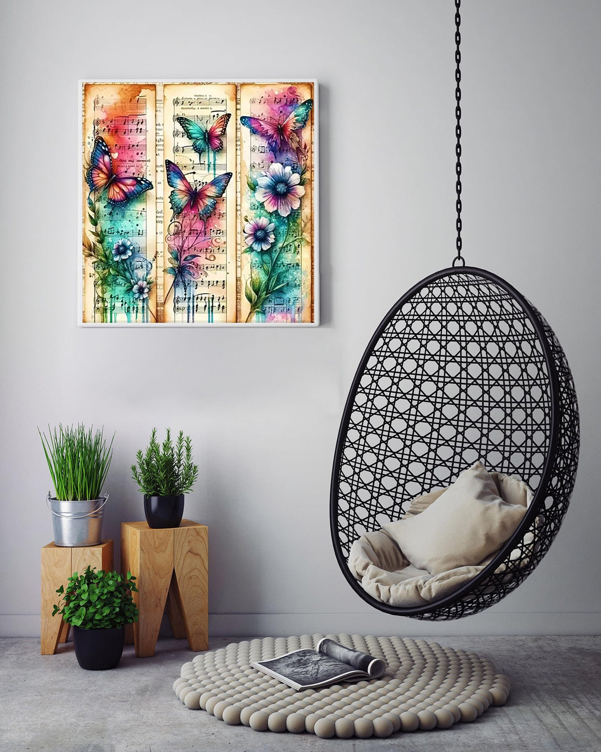 5D Butterfly Diamond Painting Kits for Adults Beginners,DIY Musical Score Diamond Art,Full Round Drill Diamond Dot Gem Art Kits,Home Wall Decor 14x14 Inch AREOPNMG