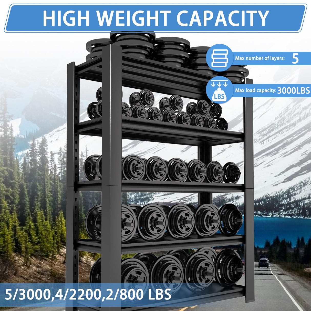 Nexvrtau 5-Tier Heavy Duty Garage Shelving Unit, 3000 LBS Capacity Metal Storage Rack 72" H x 48" W x 20" D, Adjustable Steel Shelves for Garage, Warehouse, Basement, Pantry, Workshop.1 Pack Nexvrtau