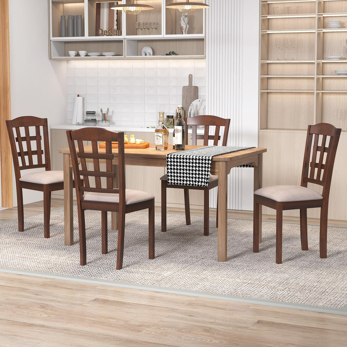GOFLAME Wooden Dining Chairs Set of 4, Farmhouse Kitchen Side Chairs with Padded Seat & Ergonomic Backrest, Upholstered Dinnete Chairs with Rubber Wood Frame for Dining Room, Restaurant GOFLAME