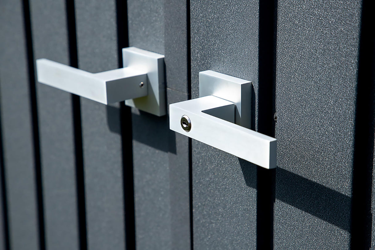 Arrow Shed Elite 14' x 12' Tall Outdoor Steel Storage Shed with High Gable and Lockable Doors Storage Building, Anthracite Arrow