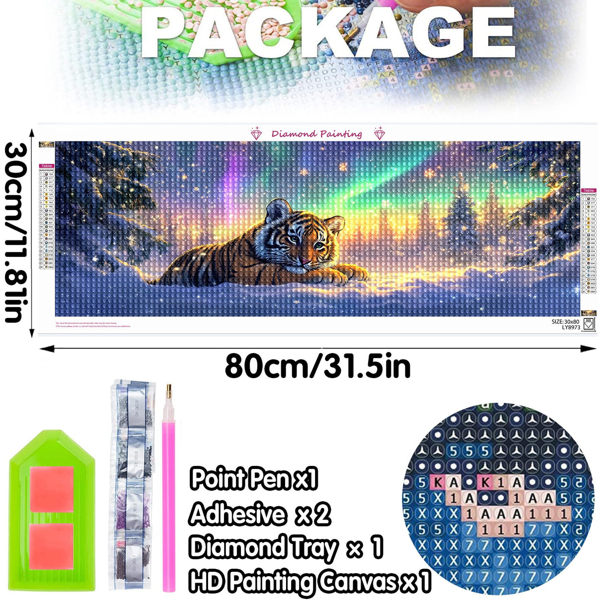 Bimkole Large Diamond Art Kits for Adults Tiger, Full Drill 5D DIY Rhinestone Embroidery Set Paint with Diamonds Art Aurora by Number Kits Cross Stitch Home Wall Craft Decoration 31.5x11.81 Inch Bimkole