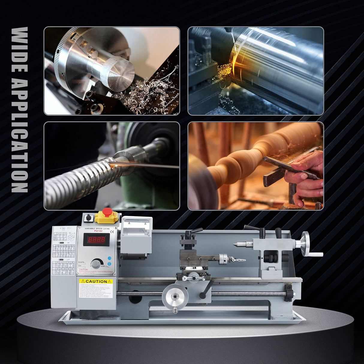 CO-Z 8"x14" Mini Lathe Machine with 600W Brushed Motor | 50-2250 rpm Wood Metal Turning Cutting Drilling Benchtop Metal Lathe with Accessories for CO-Z