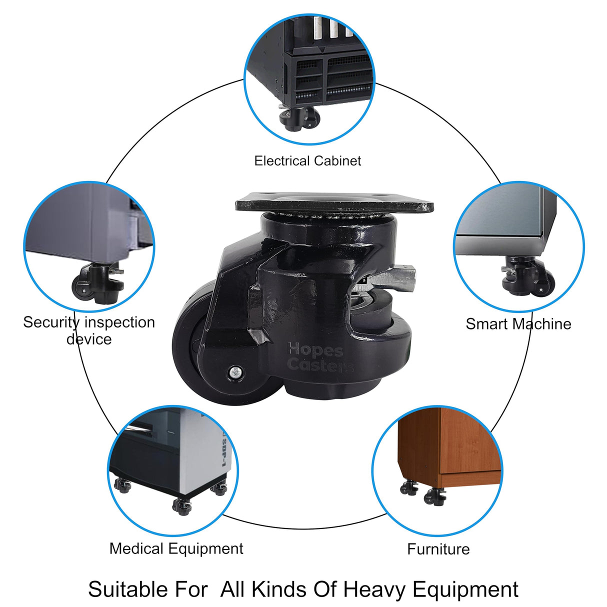 Leveling Casters with Ratchet Handle, Swivel Retractable Plate Caster Wheels for Workbench, Heavy Duty Industrial Casters with Nylon Wheels & Leveling Feet for Machine (Black, TD60F-2200lbs) HOPES