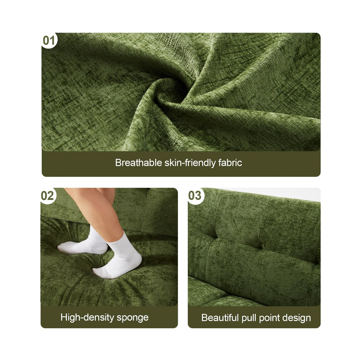 Eiayeebil 77" W Loveseat Sofa Chenille Couch for Living Room,Small Sofa Olive 2 Seater Office Couch for Small Spaces Mid Century Modern, Easy to Install,Green Eiayeebil