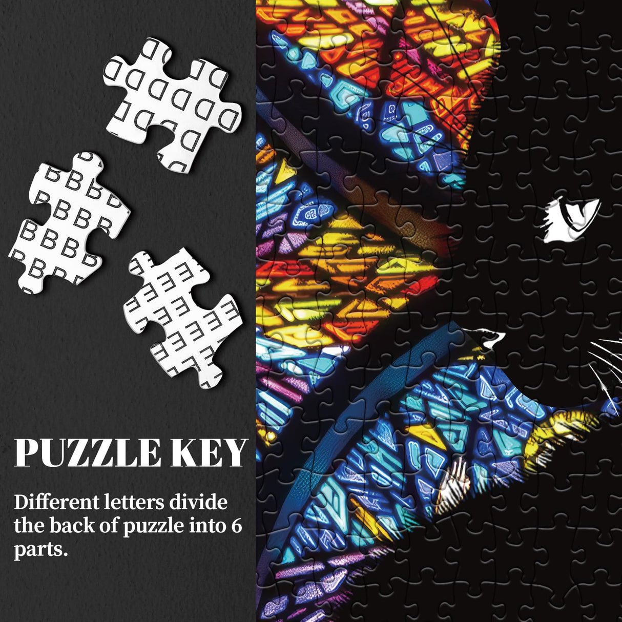 Stained Glass Cat Puzzle for Adults 1000 Piece, Colorful Religious Christian Jigsaw Puzzle, Kitty Kitten Mandala Puzzle BBOLDIN