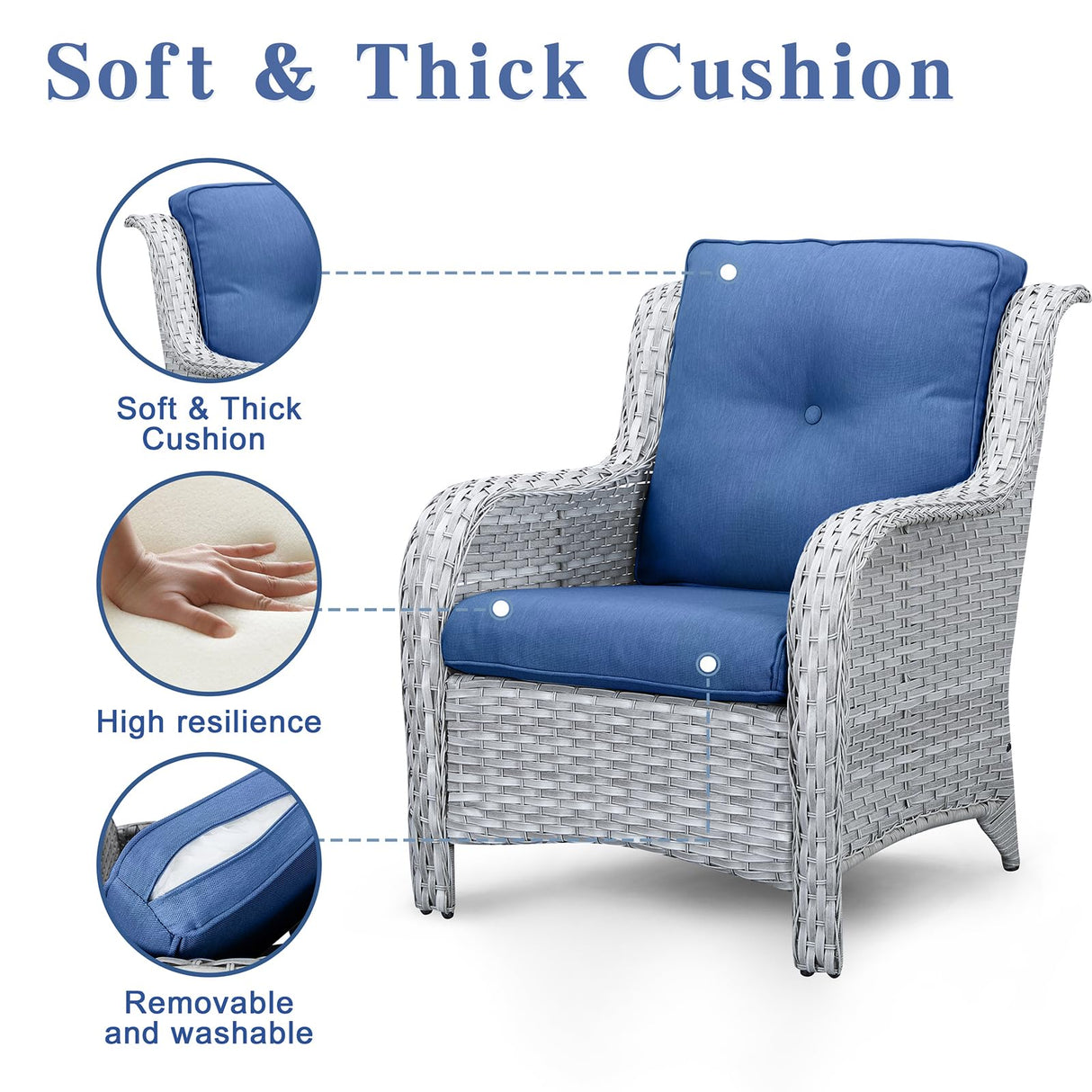 Belord 3 Piece Patio Furniture Set - Outdoor Dining Chair Wicker Chairs and Table Set, Deep Seat Patio Chair with Cushions, Light Gray Wicker Belord