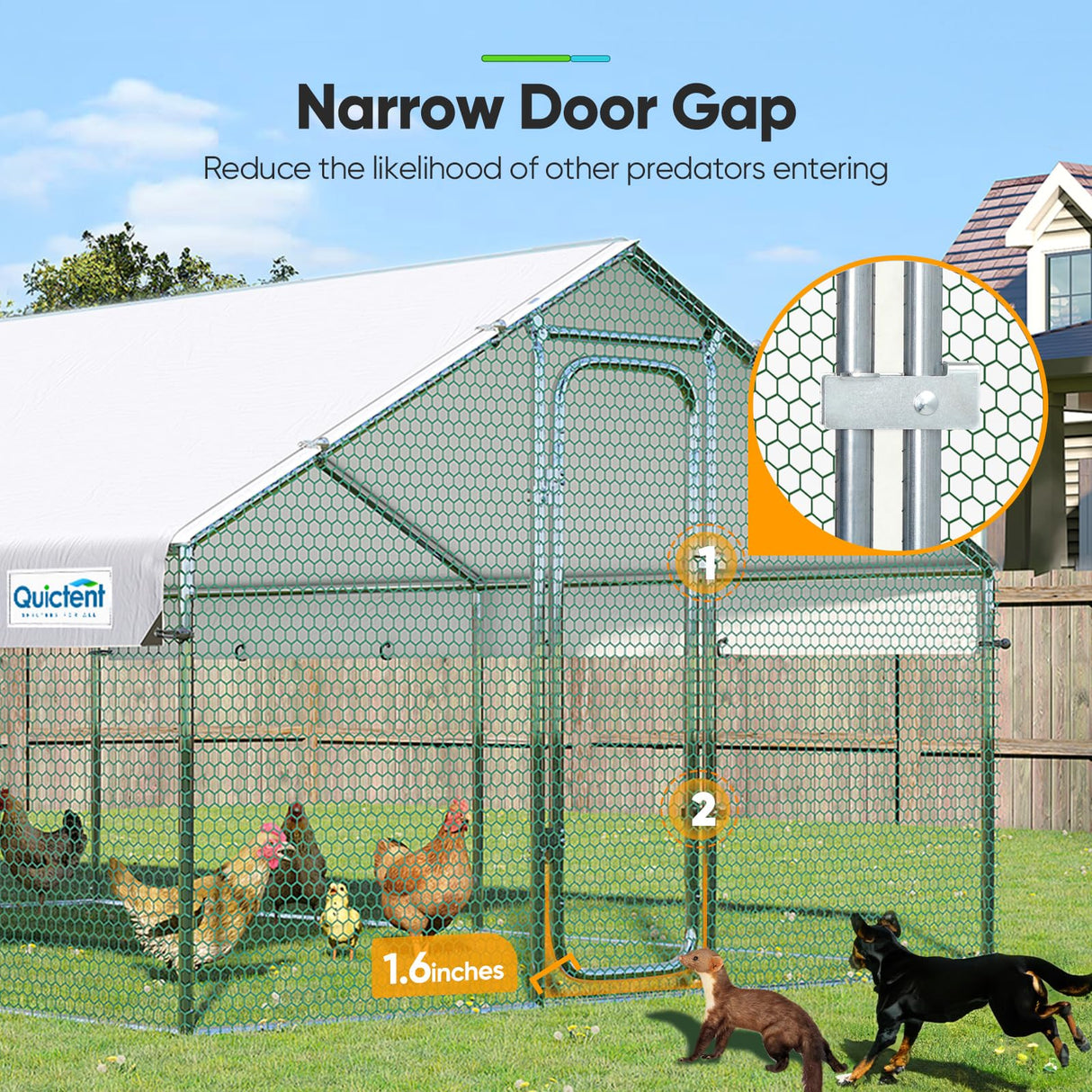 Quictent Large Metal Chicken Coop Run for 20+ Poultry with Heavy Duty Wire Mesh and Waterproof Roof Cover, Outdoor Walk-in Cage Peak Hen House for Yard Farm, 12x9x6.6FT Quictent