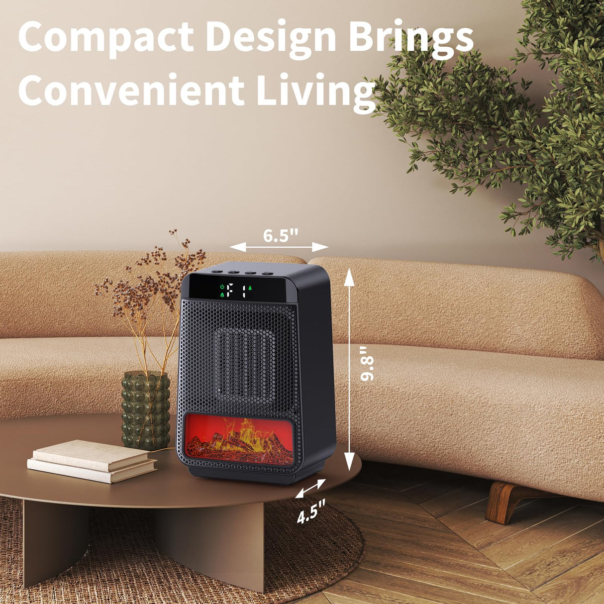 Mini Electric Fireplace Heater for Indoor Use,1500W Small Space Fireplace Heater with 3D LED Flame,Safety Protection,Portable Desktop Fireplace Heater for Office Home Christmas Decoration(Black) Cuteqi