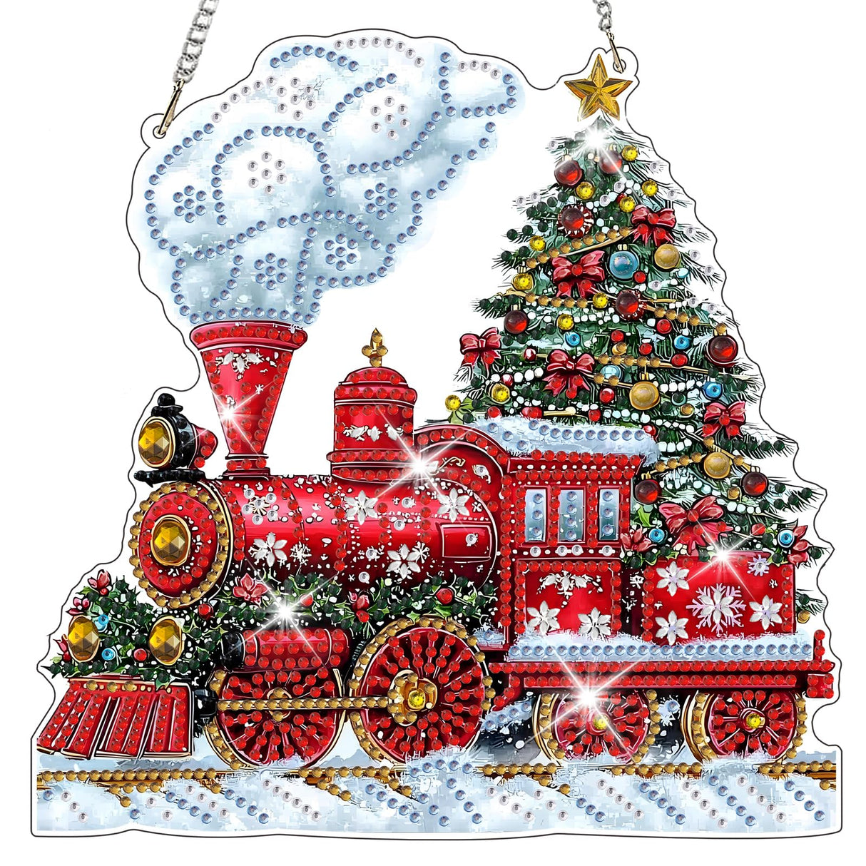 NAIMOER Christmas Diamond Art Hanging Kits for Adults, Christmas Train Diamond Art Suncatchers, 5D Special Shape Fall Diamond Painting Pendant Window Ornament Gifts for Home Garden Door Wall Decor NAIMOER