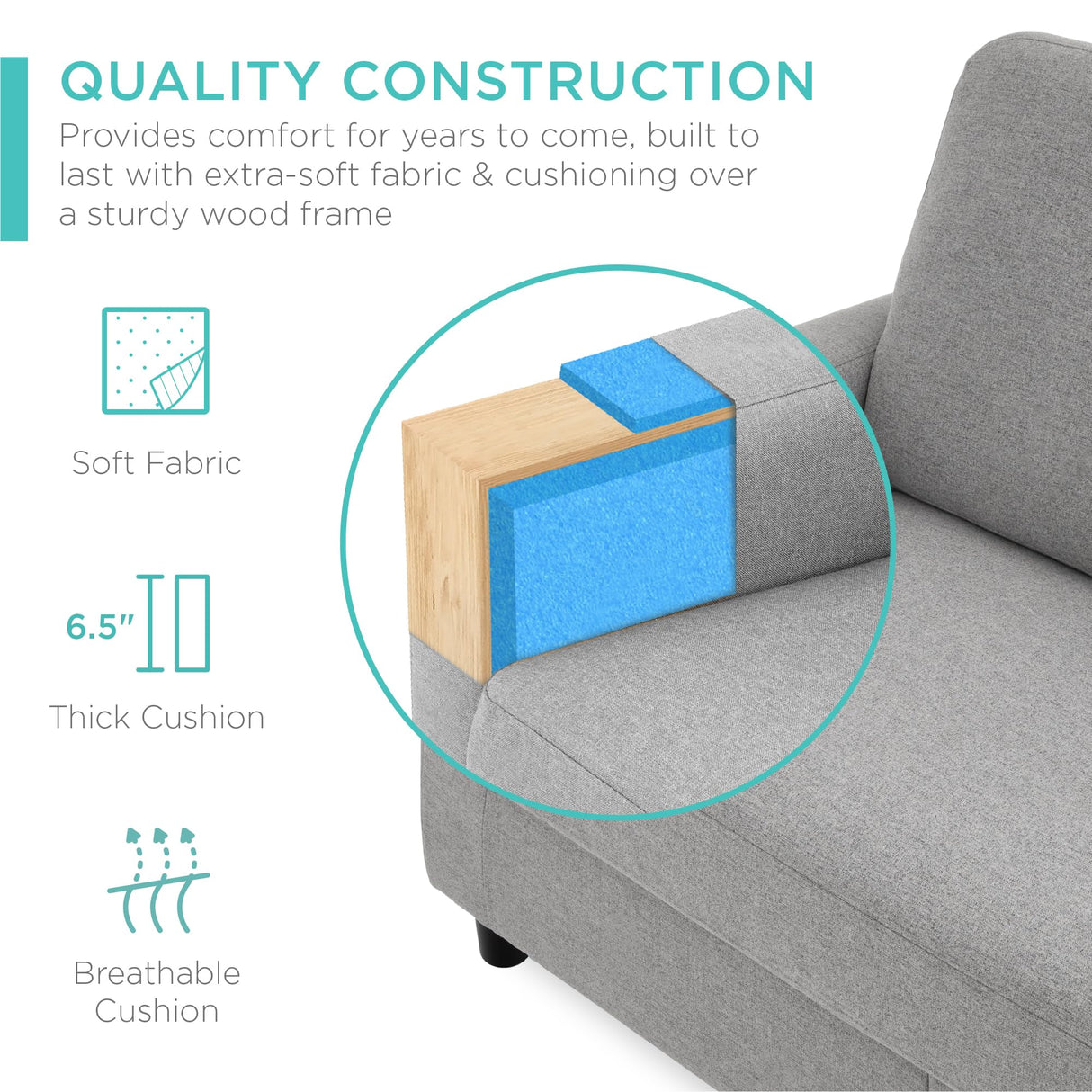 Best Choice Products Upholstered Sectional Sofa for Home, Apartment, Dorm, Bonus Room, Compact Spaces w/Chaise Lounge, 3-Seat, L-Shape Design, Reversible Ottoman Bench, 680lb Capacity - Light Gray Best Choice Products