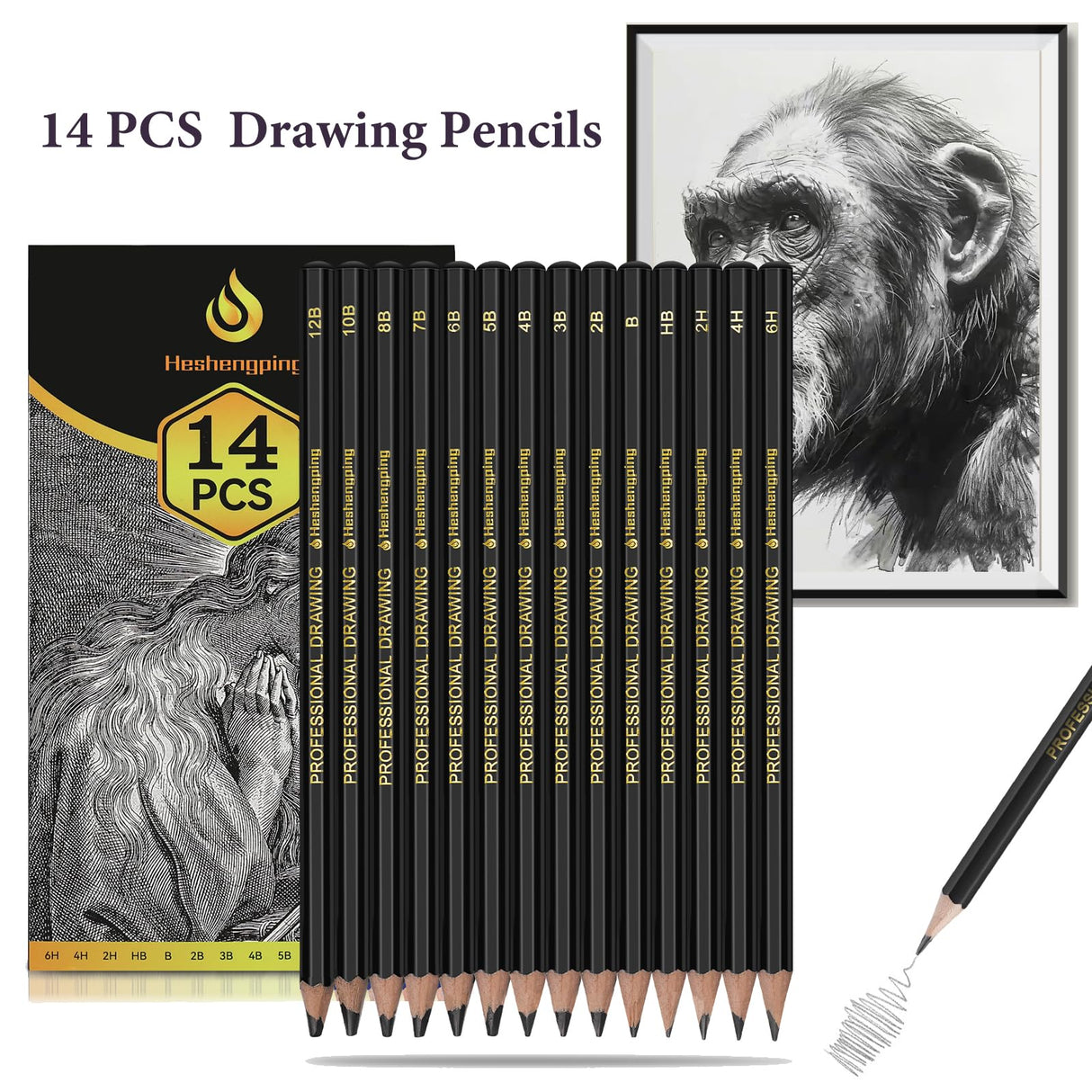 Sketch Pencils Set for Drawing, 14 Pack Graphite, for Art, Pencil kit for Sketching, Shading, Artist Pencils for Beginners Pro Artists Heshengping