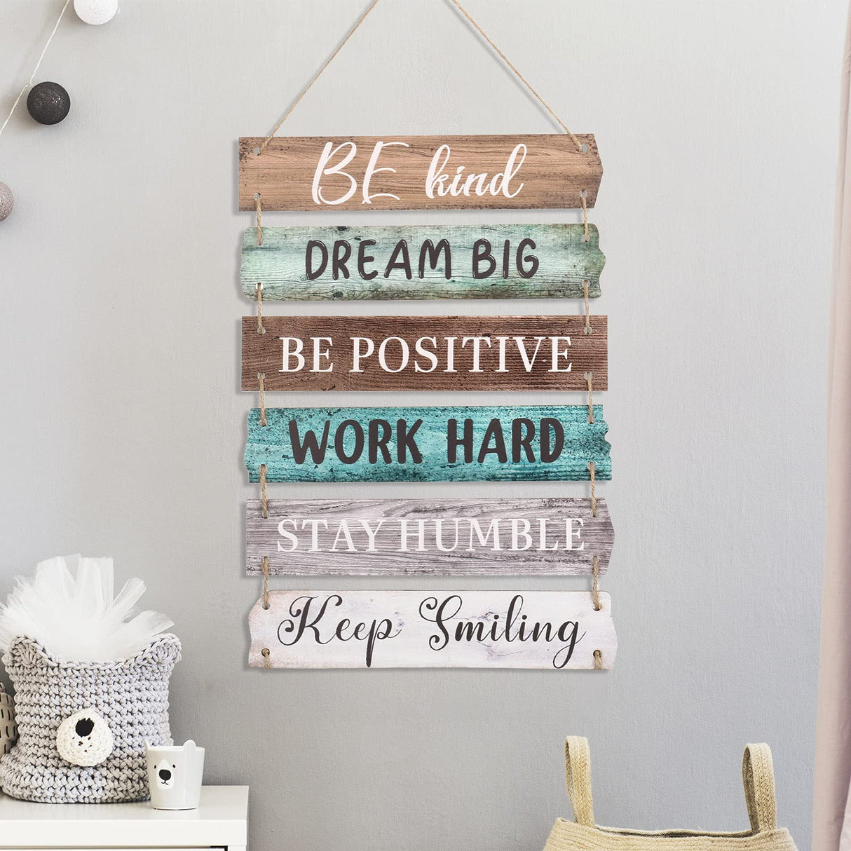 6 Pieces Rustic Wall Hanging Plaque Sign Inspirational Wall Art Farmhouse Wooden Door Signs Positive Plaque with Quotes Motivational Quote Decor for Office Bedroom Living Room(Retro Style) Blulu
