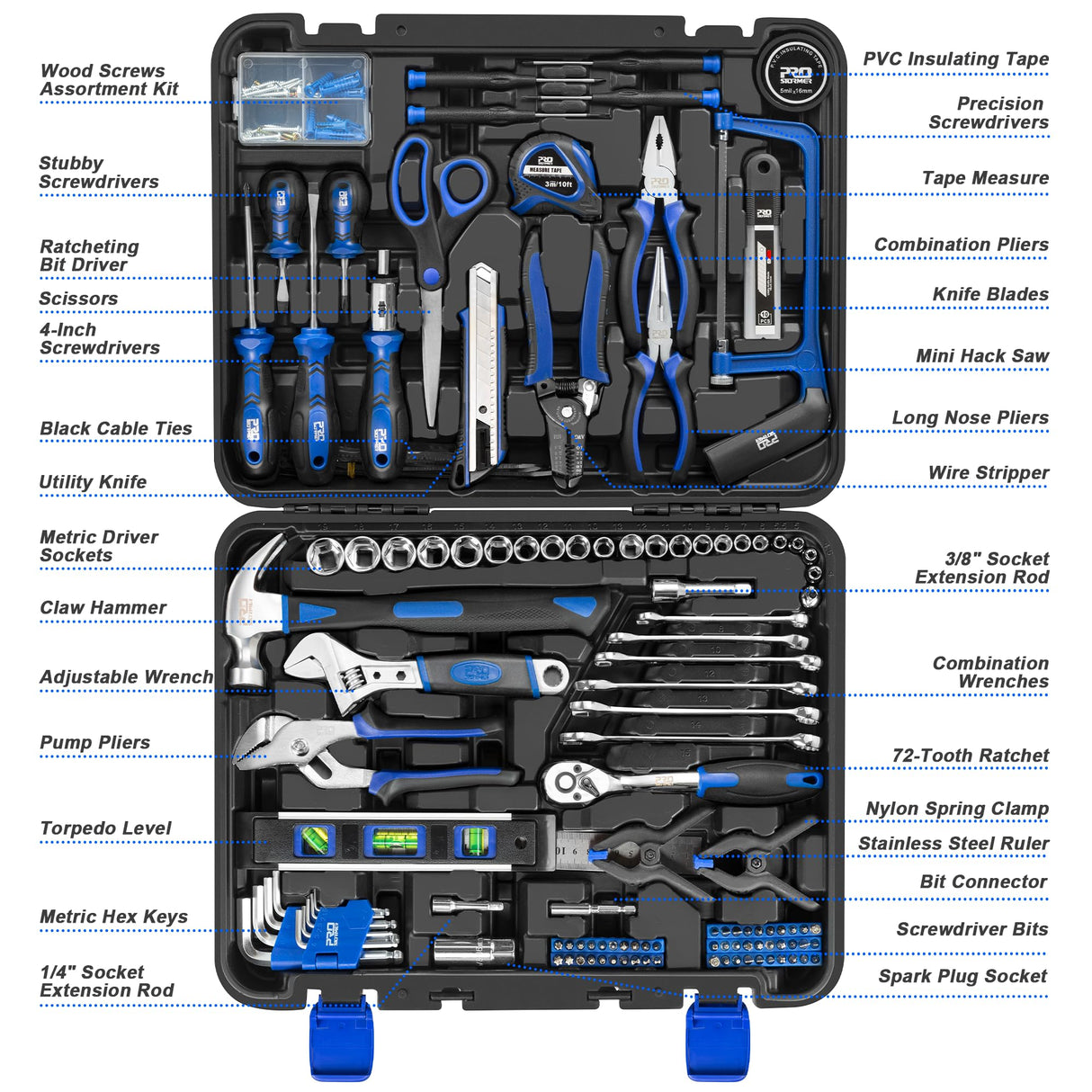 Prostormer 259-Piece Tool Kit, General Household Tool Set with Plastic Storage Toolbox, Portable Home/Auto Repair Tool Box with Essential Tools for Men and Women Prostormer
