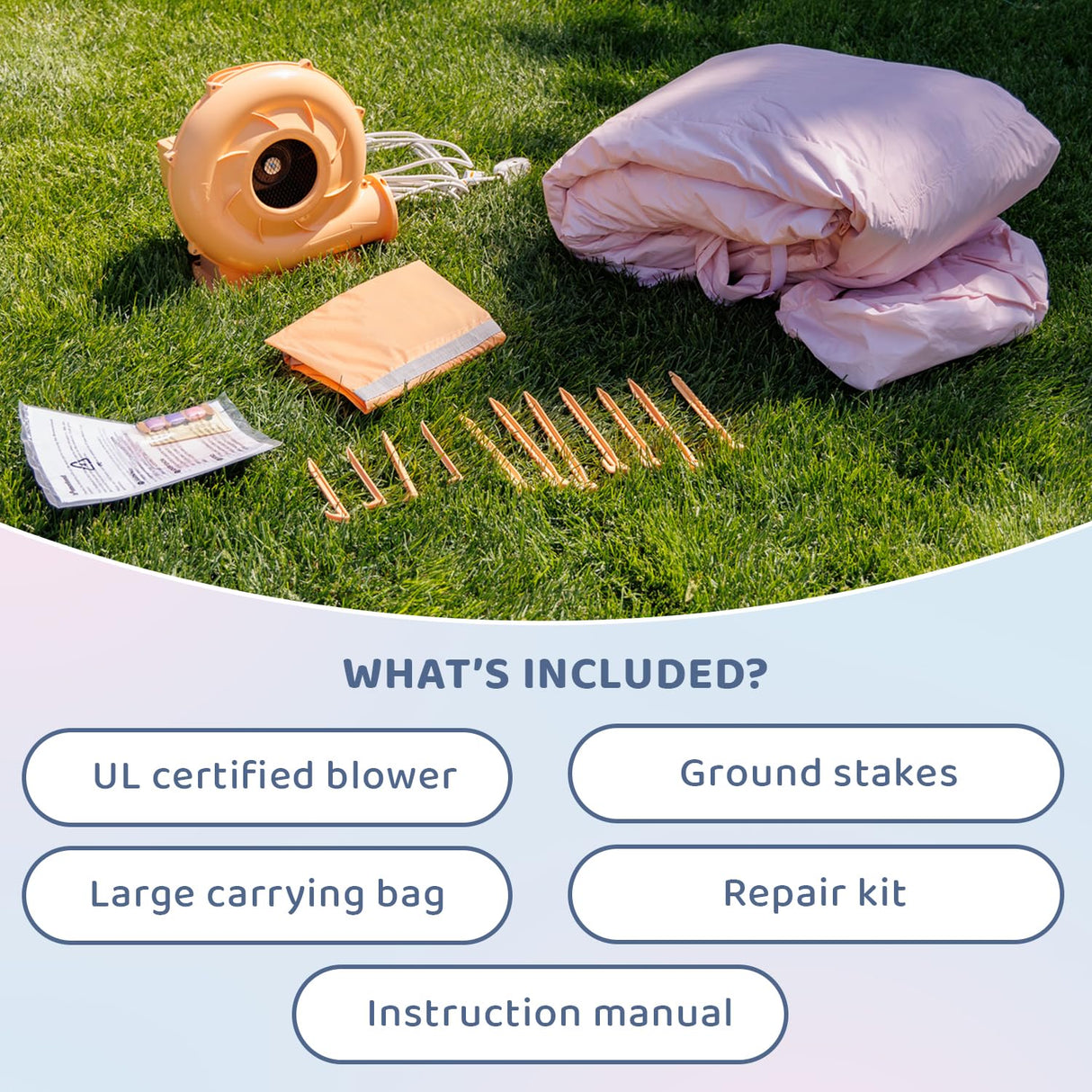 Bounceland Party Castle DayDreamer Cotton Candy Bounce House, 16.4 ft L x 13.1 ft W x 9.3 ft H, Basketball Hoop, UL Blower included, Trendy Pastel Color, Fun Slide & Bounce Area, Castle Theme for Kids Bounceland