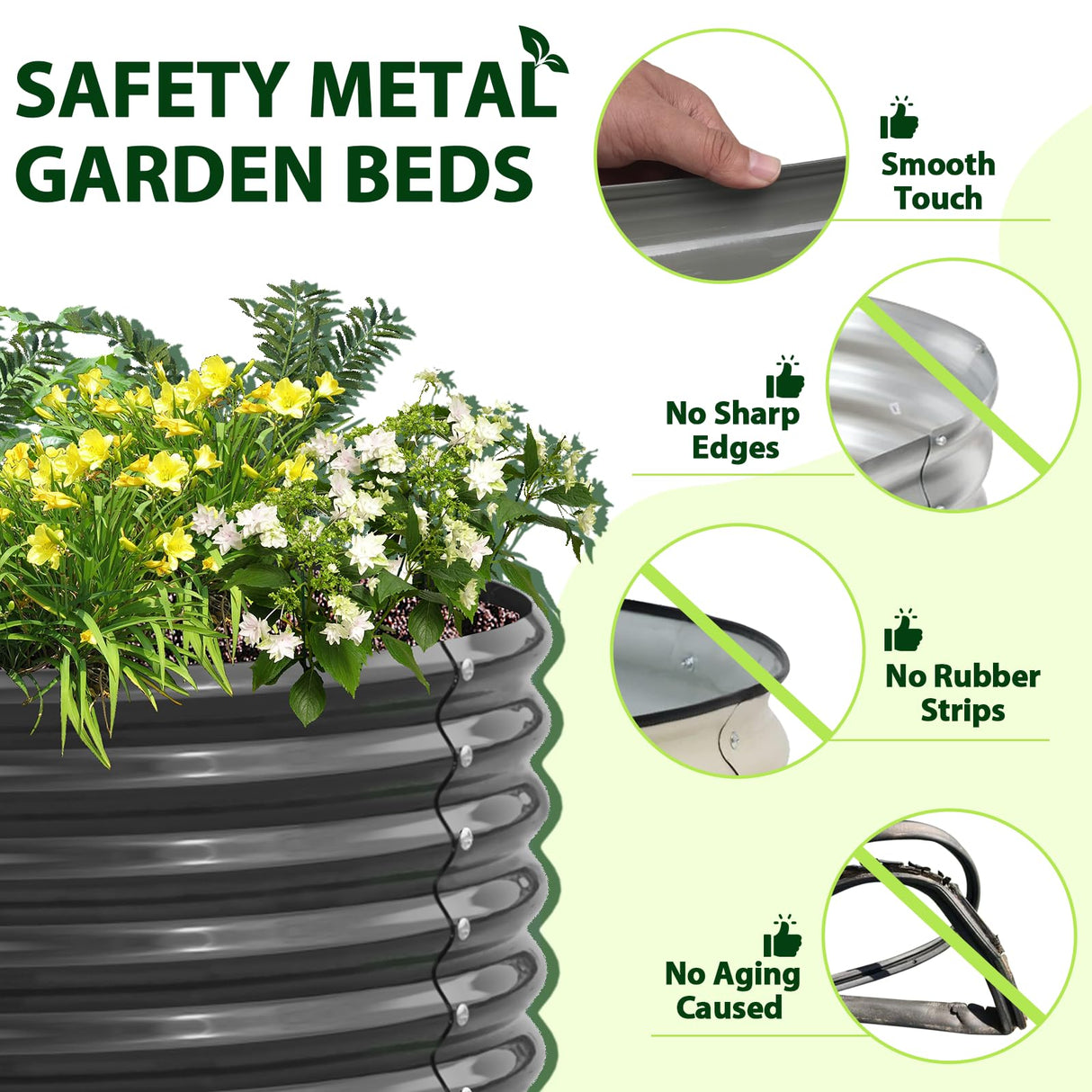 A ANLEOLIFE 2-Pack 4ft x 18” Tall Galvanized Raised Garden Beds Outdoor, Round Metal Planter Box for Planting Vegetables Flowers Herb, Anti-Rust & Easy-Setup, Quartz Grey A ANLEOLIFE