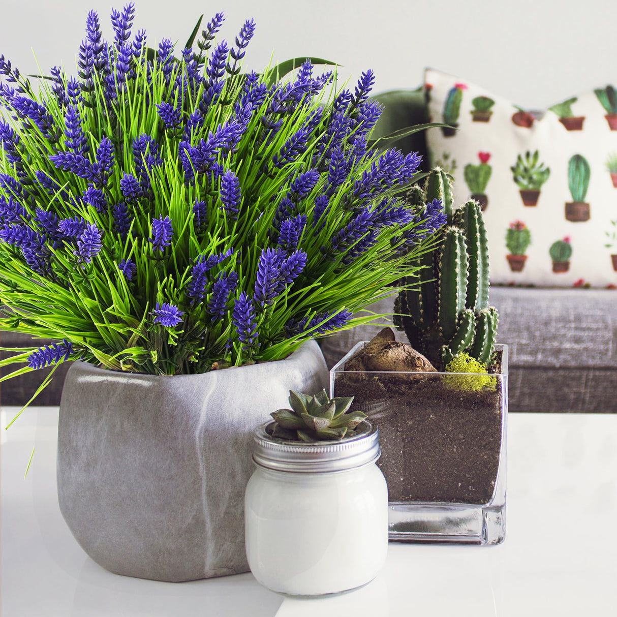 TSTWETO Artificial Plants Outdoor, 22 Pcs Fake Flowers UV Resistant Outdoor Fake Plants, Lavender Artificial Flowers Plastic Fake Faux Flowers Shrubs for Home Porch Garden Yard Window Box TSTWETO