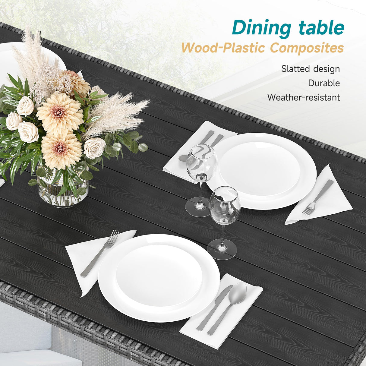 IDEALHOUSE 9 Seat Outdoor Patio Furniture Set - 7-Piece PE Rattan Outdoor Dining Set with Dining Table and Ottomans, Patio Table and Chairs Set Outdoor Furniture Set for Garden Poolside Backyard IDEALHOUSE