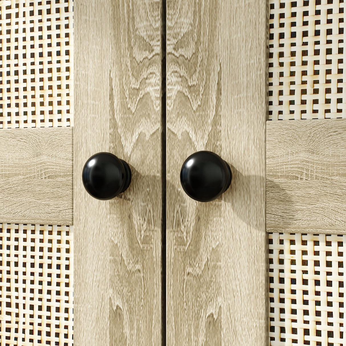 Homsee 3-Door Rttan Wardrobe Armoire Closet, Bedroom Cabinet Armoire with 3 Rattan Doors, 3 Drawers, Hanging Bar & 6 Shelves, Light Brown Homsee