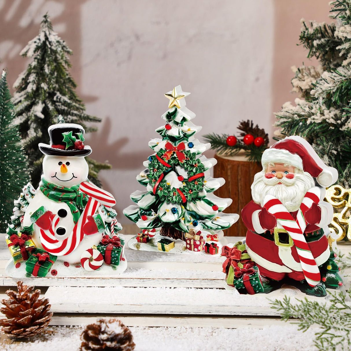 Yousoontic 3 Pcs Christmas Table Decorations Wooden Christmas Table Centerpieces Rustic tiered tray decor farmhouse Centerpieces Santa Claus Snowman Xmas Tree table signs for Xmas Winter Holiday Party Yousoontic