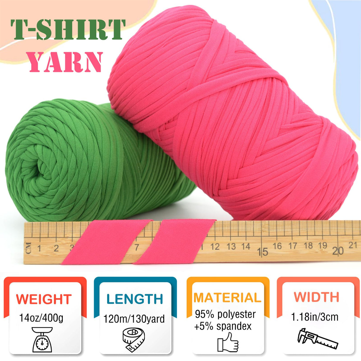 400g Tshirt Yarn for Crochet,Hot Pink T Shirt Soft Elastic Fabric Chunky Thick T-Shirt Crochet Yarn for Crocheting Knitting Beginner Hand Knitting for Bag/DIY Craft/Home Decor-Hot Pink YARFOFUN