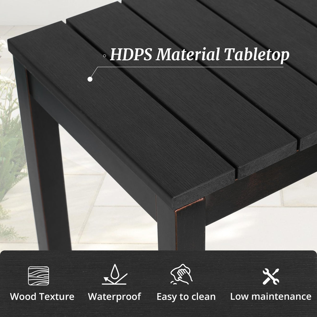 Cozyman Outdoor Bar Table, 55" Black Patio Bar Height Counter Table, Waterproof HDPS Slatted Top, Weather Resistant, Hot Tub, Balcony, Yard, Indoor or Outdoor Use Cozyman