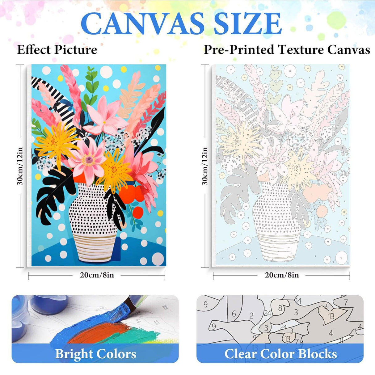 4 Pack Paint by Numbers kit for Adults with Frame and Wooden Easel, Adult Paint by Number Kits Flower, DIY Acrylic Oil Painting by Number for Beginners Home Wall Decor Gift (8x12 inch) bleihum