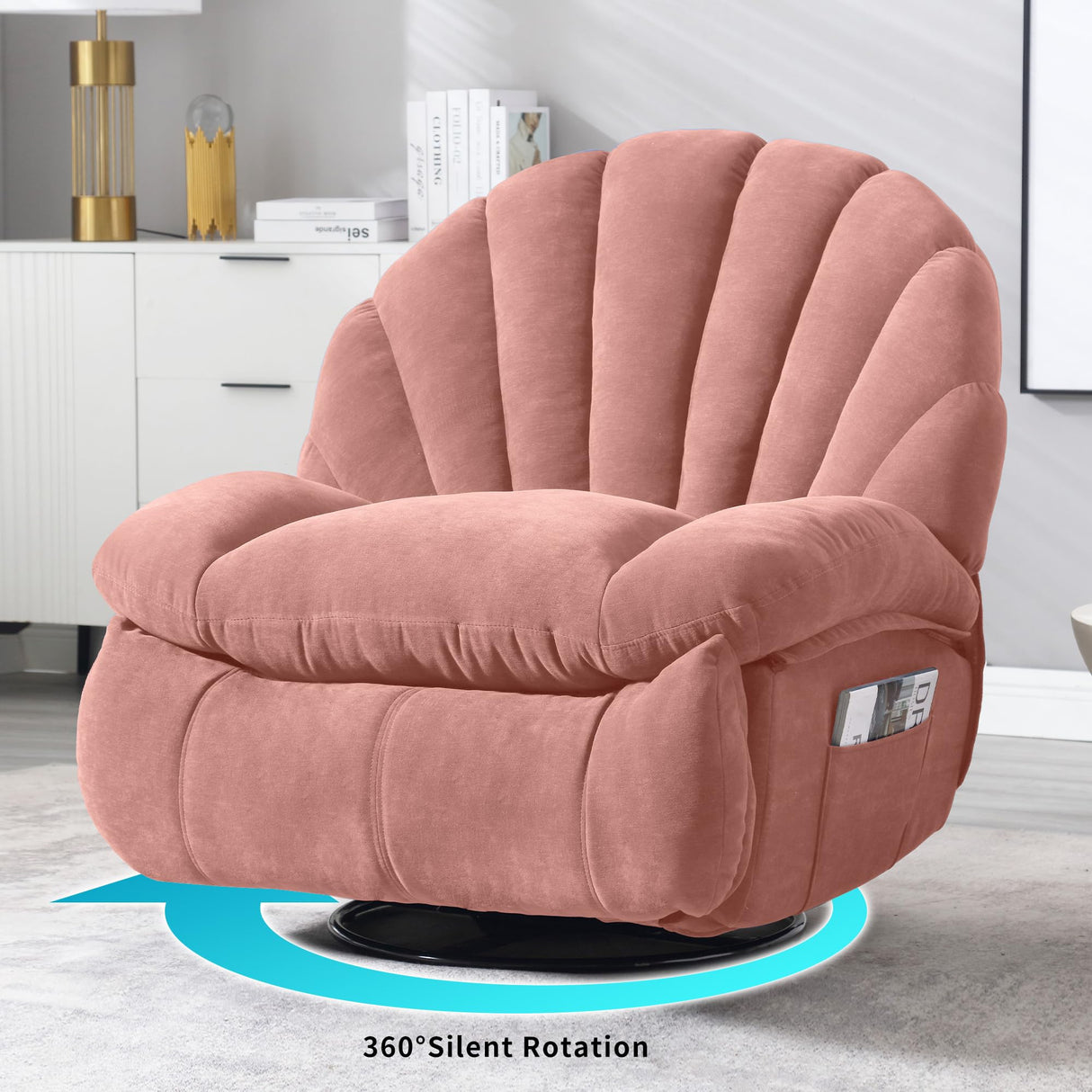 HOMYEDAMIC Recliner Chair Rocker Swivel, Comfortable Soft Fabric Shell Shape with Storage 360 Swivel Manual Big Tall Single Reclining Sofa for Adults Living Room Bedroom (NMH-Pink) HOMYEDAMIC