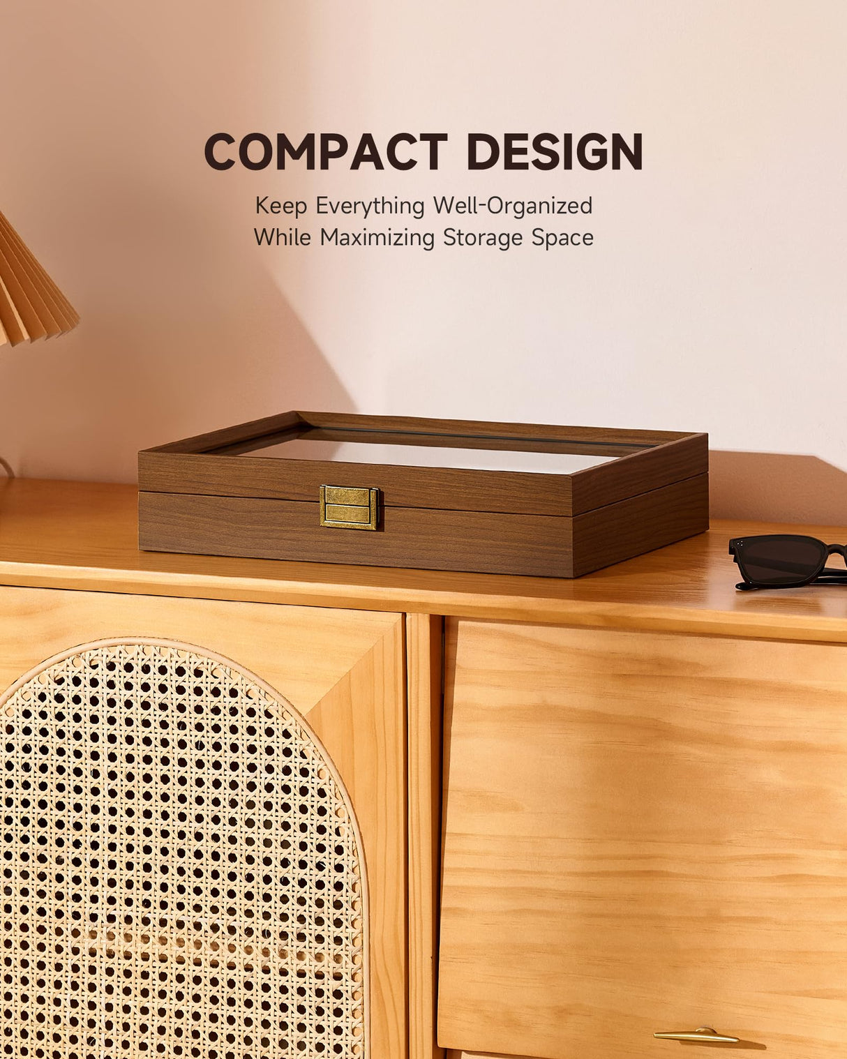 CO-Z Sunglasses Organizer with 8 Slots, Wood Eyeglasses Storage Box for Women Men, Lockable Display Case for Multiple Glasses, Glasses Holder for Watches Jewelry Collection, Walnut CO-Z