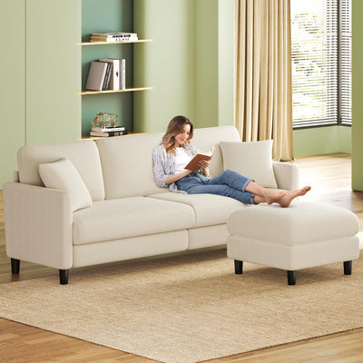 Welzona 83" Sofa Couch, Comfy L Shaped Couch with Storage Ottoman, Teddy Couches for Living Room, Tool-Free Loveseat Sofa, All-Wood Sofas for Living Room, Small Couches 2 Pillow Included, Beige