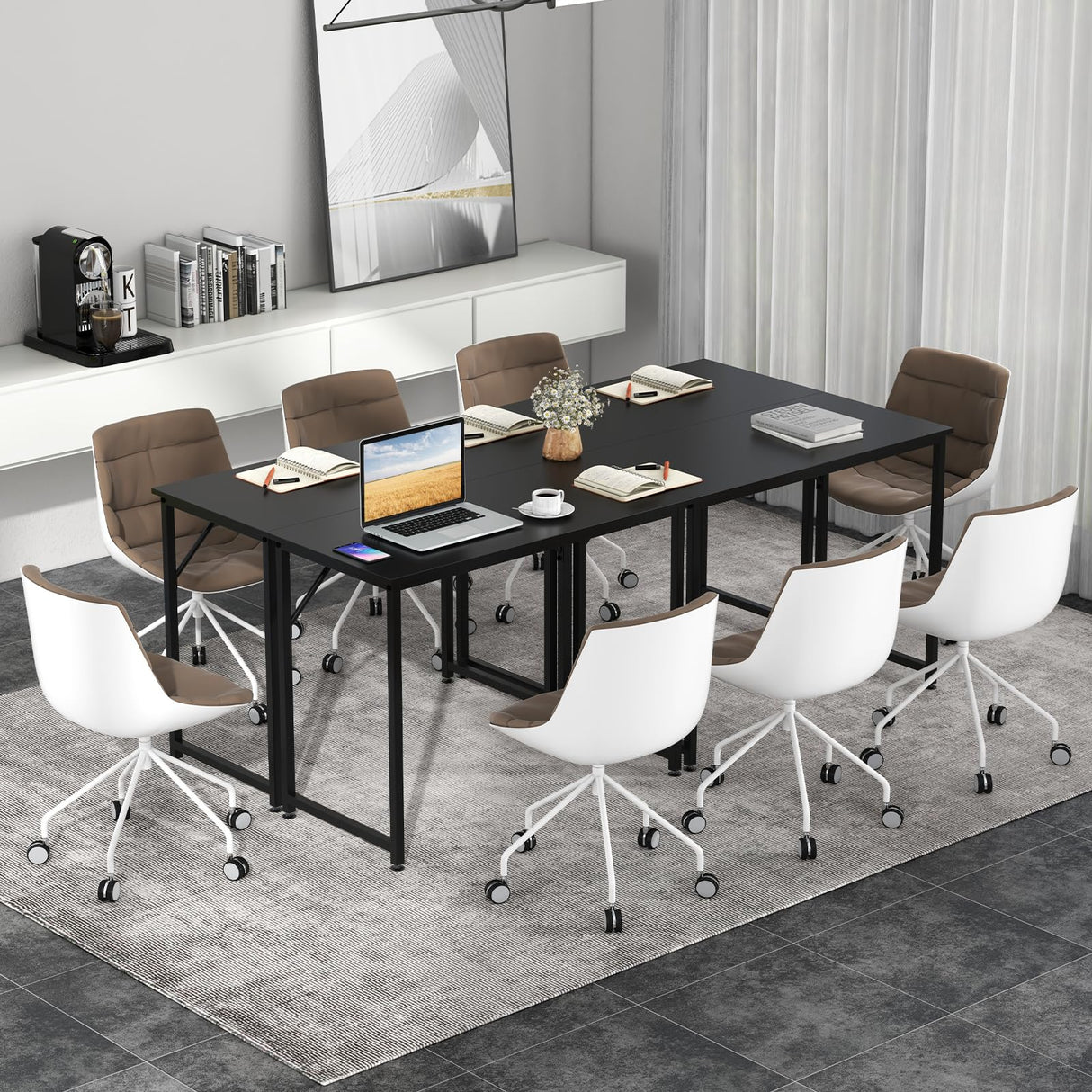 Giantex 13 FT Small Conference Table, 4PCS 40" x 19.5" Rectangular Meeting Table with Heavy-duty Metal Frame, Modern Simple Office Computer Desk, Space Saving Design Desk for 6 People, Black Giantex