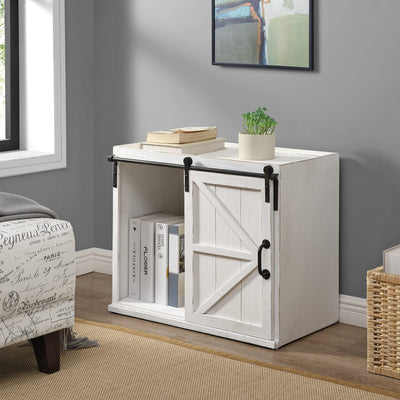 FirsTime & Co. White Bolton Barn Door End Table, Side Table, Night Stand, Wood and Metal, 26 x 14 x 21.5 inches