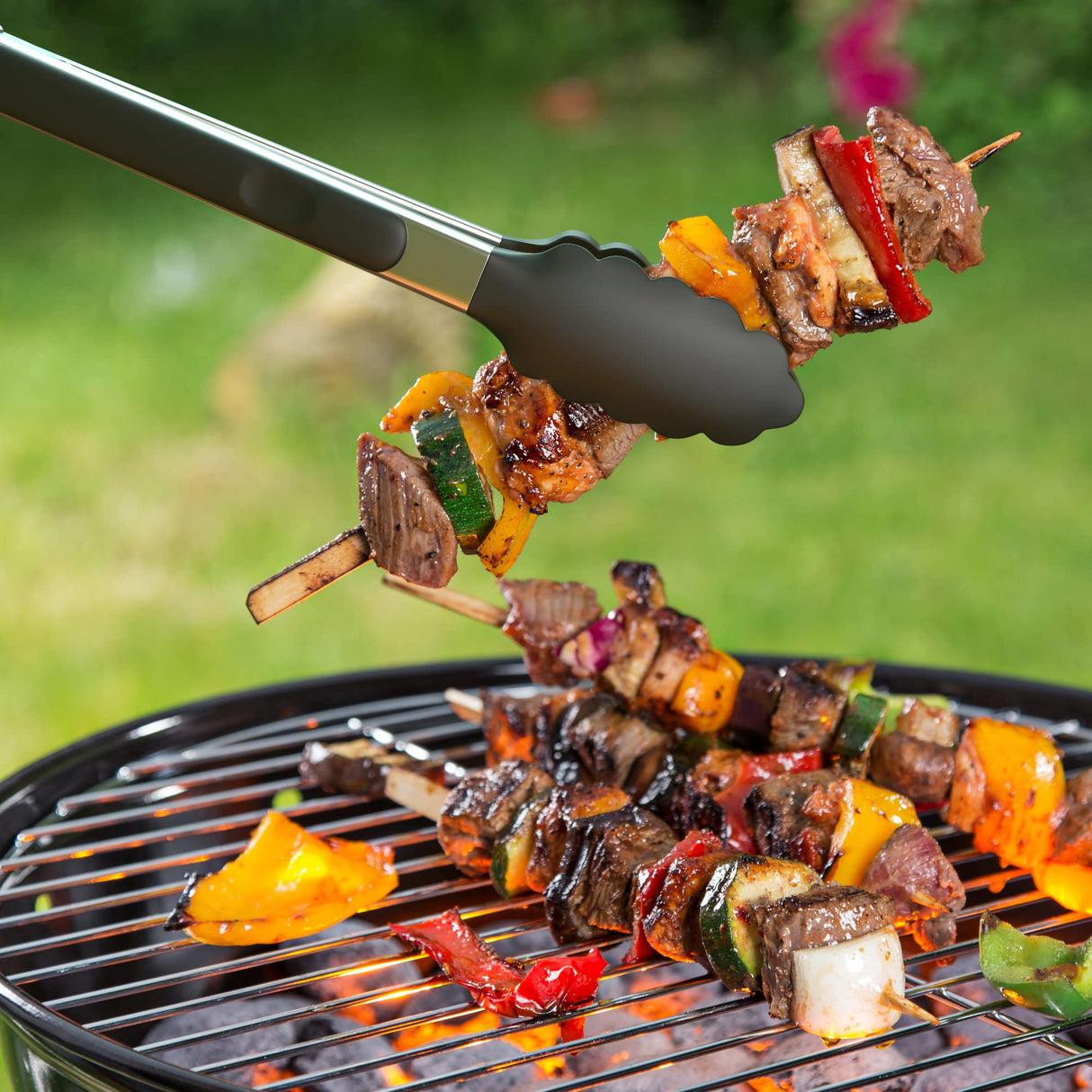 Tribal Cooking Kitchen Tongs with Silicone Tips - Stainless Steel tongs for cooking - 9" and 12" Tongs With Silicone Rubber Grips, Small and Large - Metal BBQ Tongs with Locking Tribal Cooking