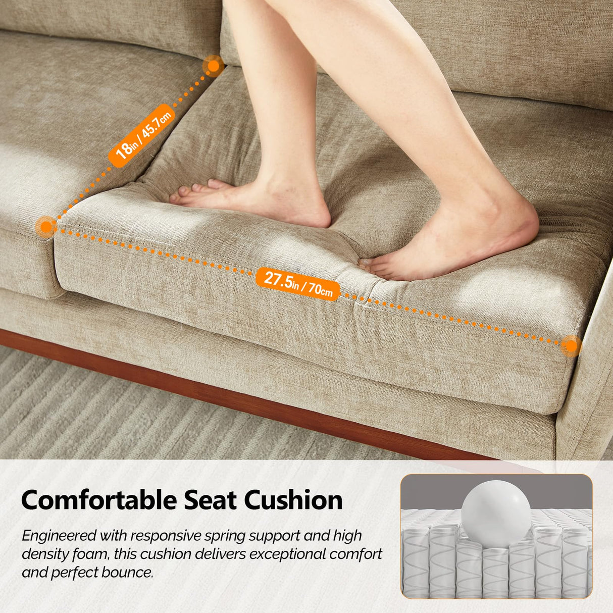 VINGLI 63.5" Comfy Small Upholstery Love Seat Couch with Soild Rubber Wood Frame, 2 Seater Mid Century Linen Fabric Loveseat Sofa, Mini Couch with Two Pillows for Small Spaces, Bedroom, Khaki VINGLI