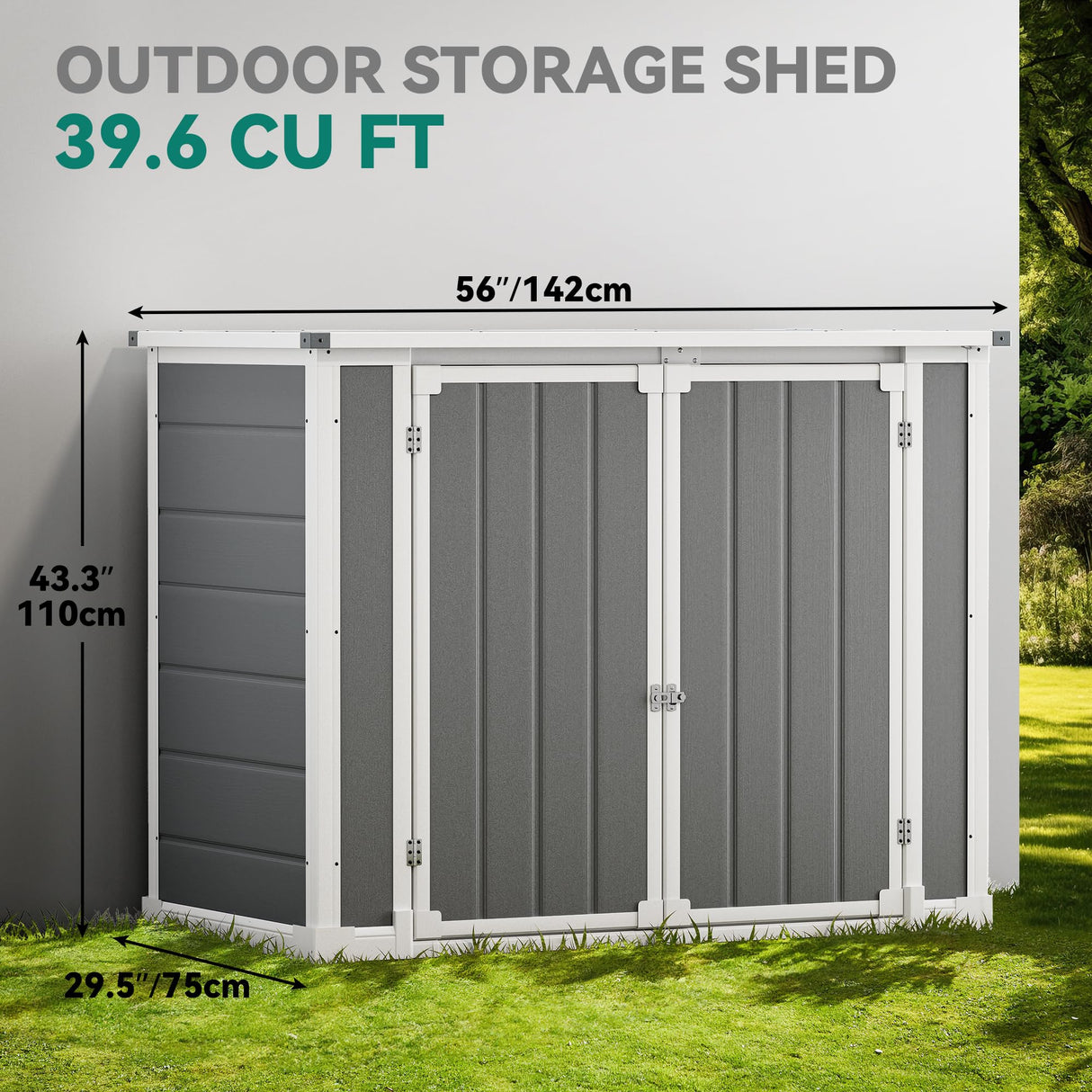 DWVO 41Cu.ft Horizontal Resin Storage Shed Without Shelf, All Weather 4.7x2.5 FT Outdoor Storage Shed with Hydraulic Struts, 3 Locks, Lockable to Floor for Garden Tools, Trash Cans, Gray DWVO