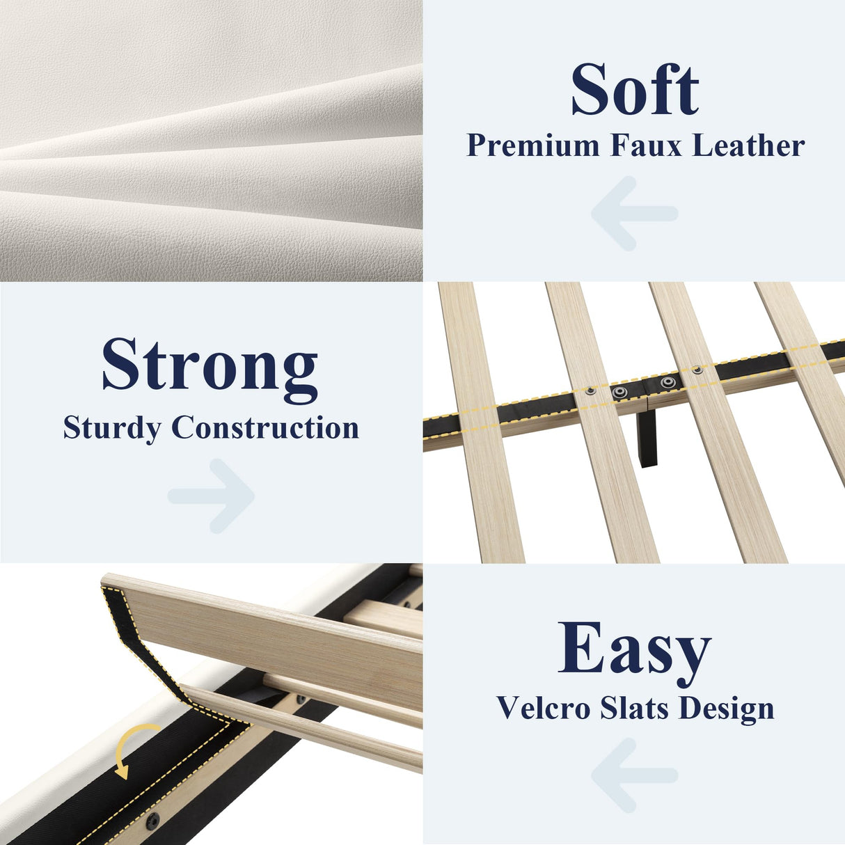 Allewie Full Size Bed Frame with Adjustable Headboard, Faux Leather Platform Bed with Wood Slats, Heavy Duty Mattress Foundation, No Box Spring Needed, Noise-Free, Easy Assembly, White Allewie