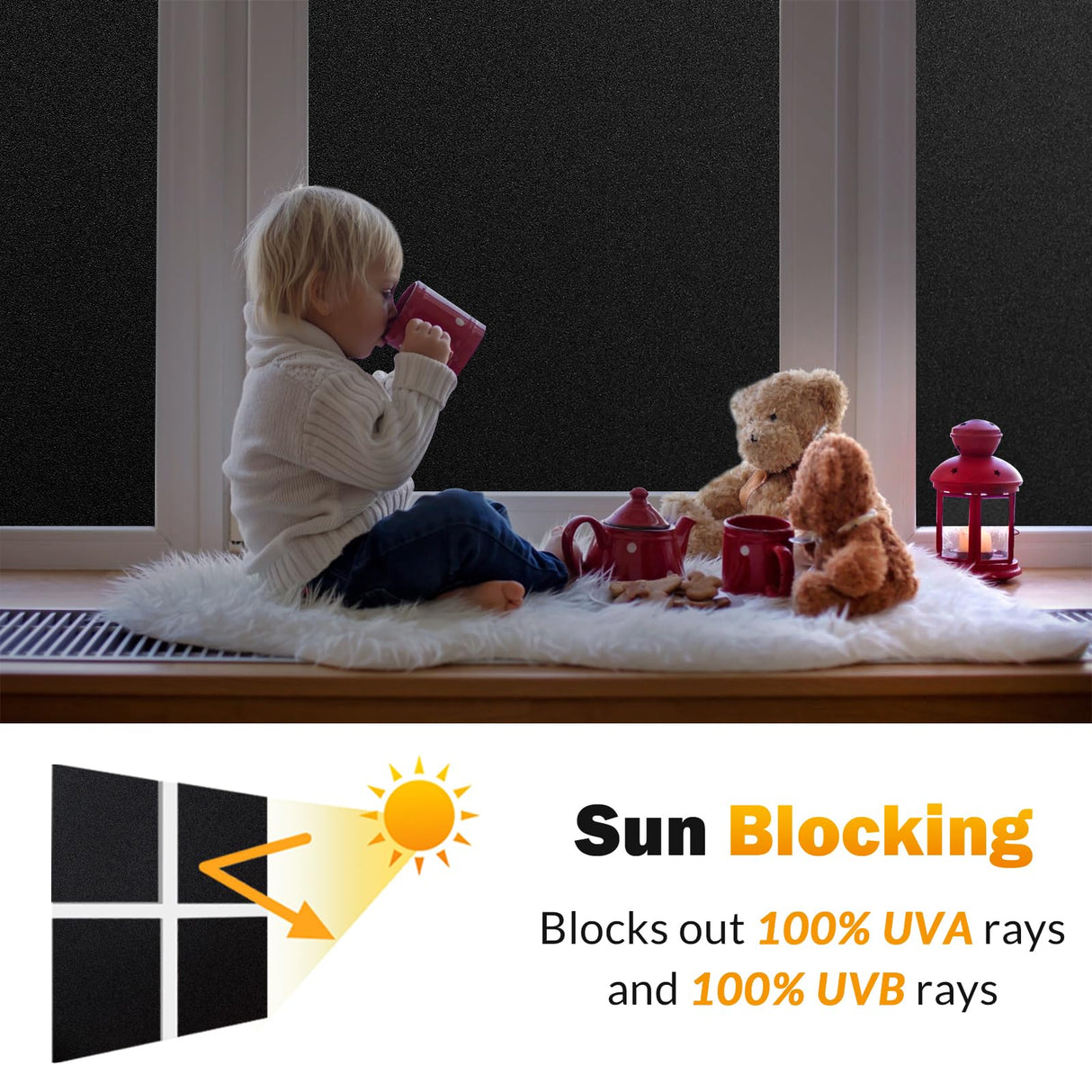 rabbitgoo Blackout Window Film, Sun Blocking Privacy Cover for Glass, Removable Opaque Room Darkening Dark Black Out Window Covers Tint Shades for Home Day Sleep Light Blocker 17.5 x 78.7 Inches rabbitgoo
