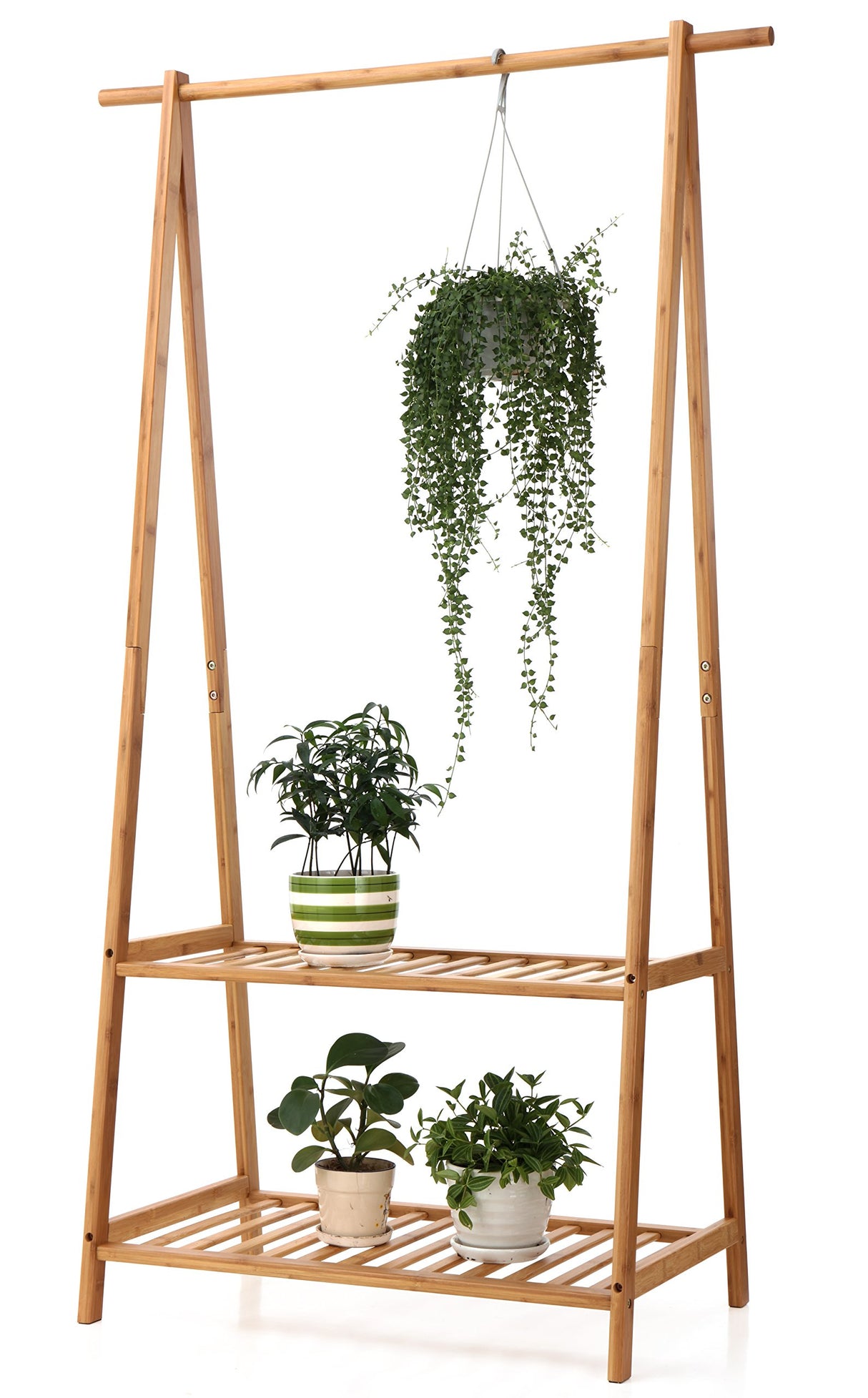 Finnhomy Bamboo Clothes Rack Portable Extra Large Garment Rack 2-Tire Storage Box Shelves For Entryway and Bed Room Patented Design Finnhomy