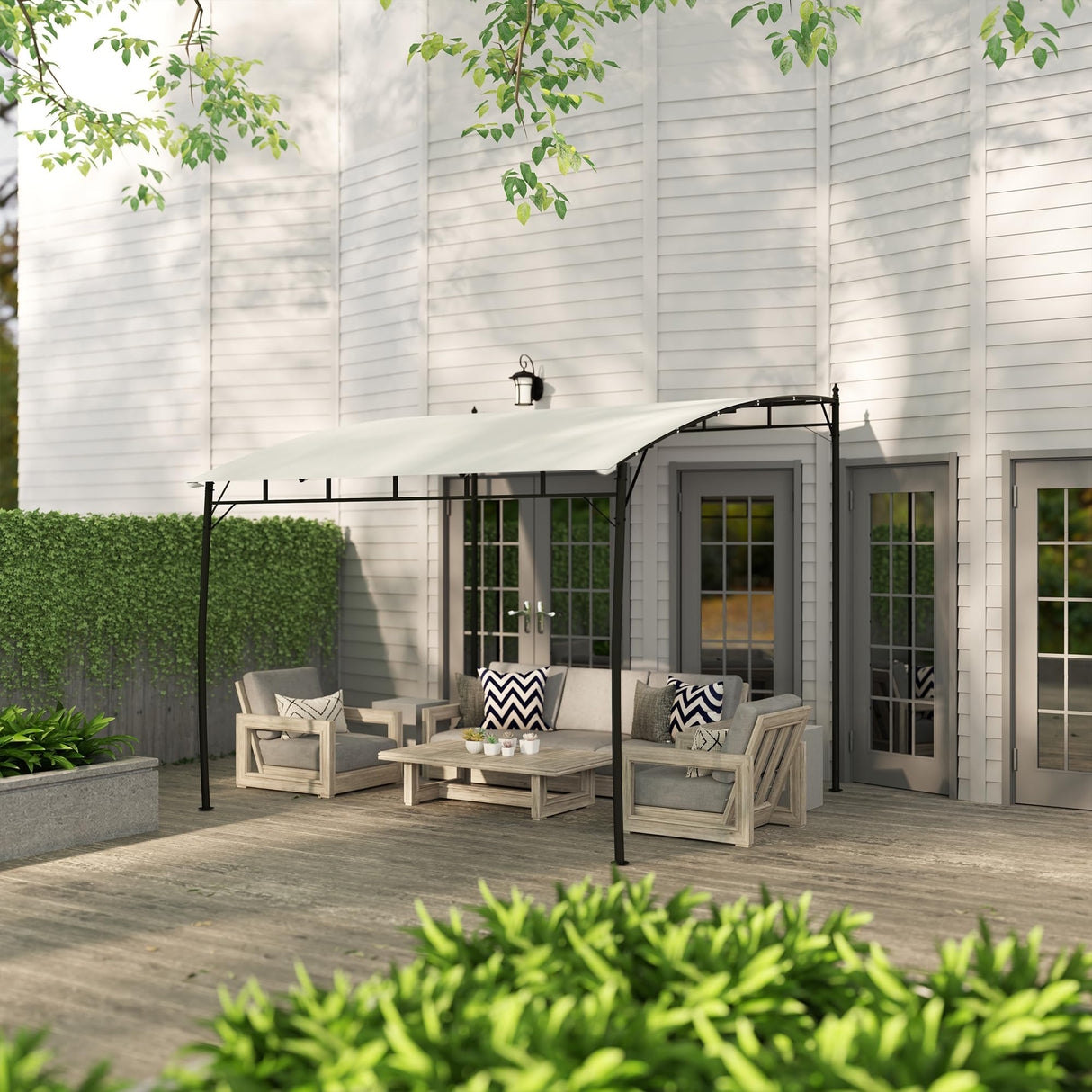 Outsunny 10' x 10' Outdoor Pergola Gazebo with UV-Resistant Canopy and Metal Frame, Sun Shade Shelter for Porch, Patio, Deck, Backyard, Cream White Outsunny