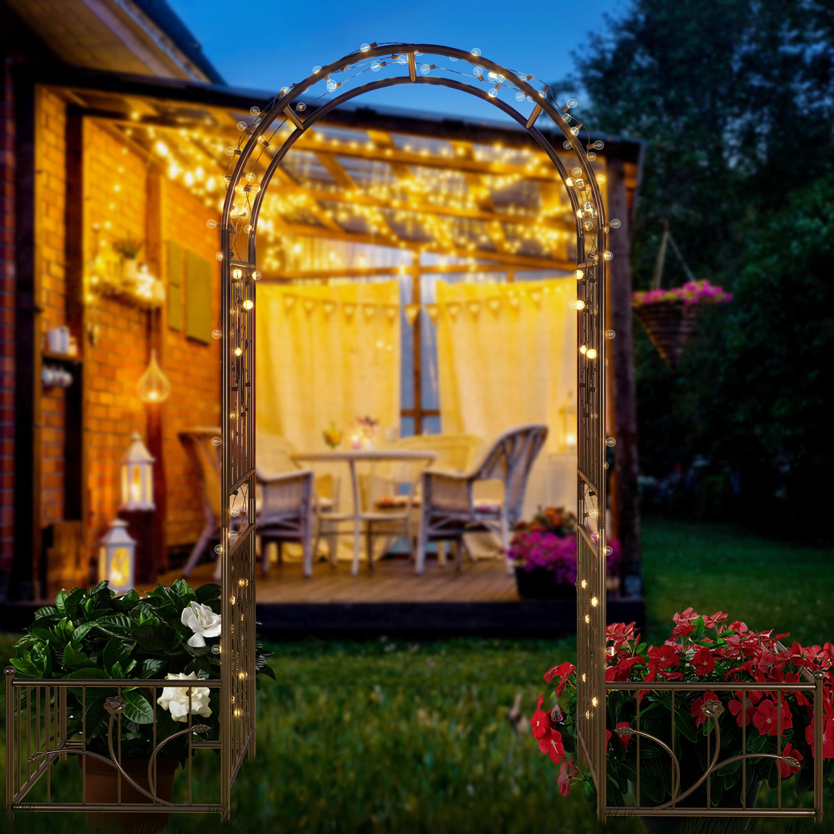 YITAHOME Garden Arbor with Planter Boxes, Wedding Arches for Ceremony, Black Metal Garden Archway for Climbing Plants Outdoor Lawn, Patio and Backyard YITAHOME