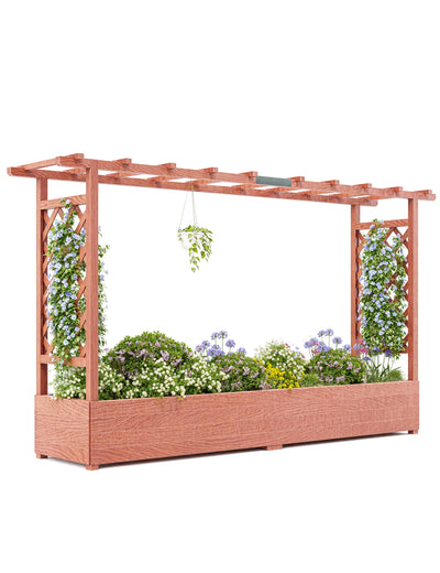 Hipicute Elevated Garden Bed with Arch Trellis & Hanging Roof for Vine Climbing Plants, Wood Planter Box with Hanging Roof, Side Trellis, 4 Drainage Holes,Above Ground Raised Garden Bed, 79"x17"x45"