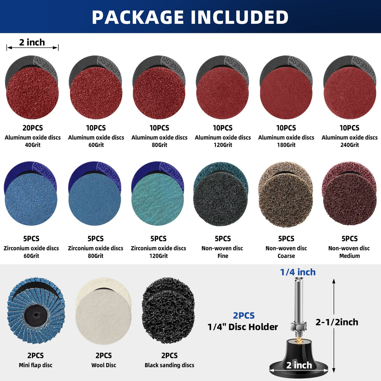 Tanzfrosch 108Pcs Sanding Discs Set 2 inch Quick Change Disc with 1/4 inch Holder Surface Conditioning Disc for Die Grinder Surface Prep Strip Grind Polish Burr Finish Rust Paint Removal Tanzfrosch