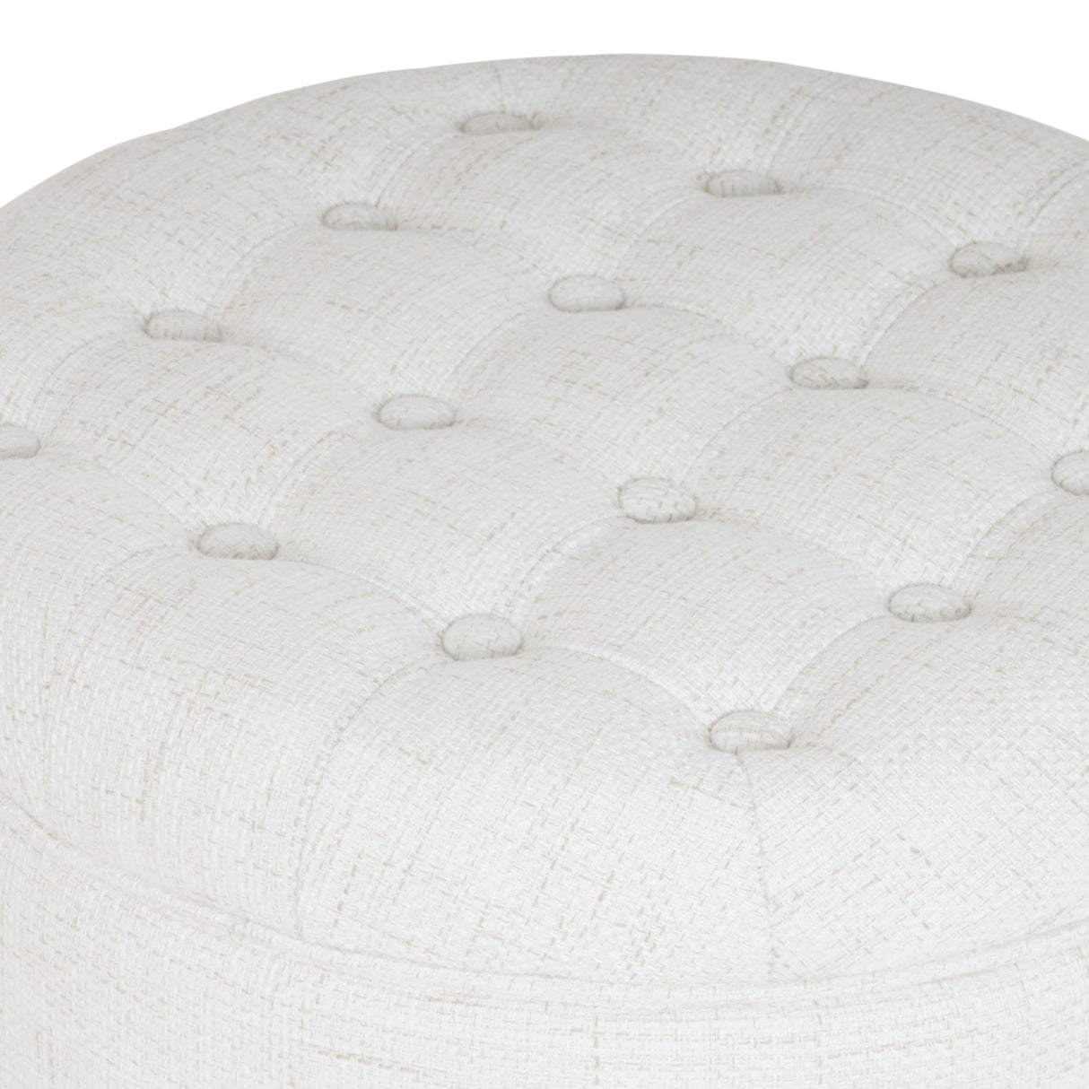 HomePop Home Decor | Upholstered Round Tufted Foot Rest Ottoman | Ottoman with Storage for Living Room & Bedroom | Decorative Home Furniture, Cream Textured Solid HomePop