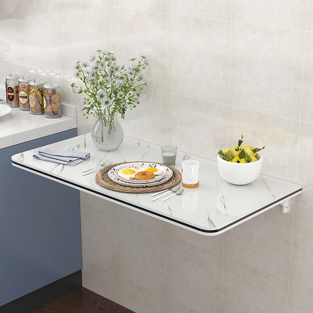 SKVSKV Fold Down Table, Floating Wall Desk for Small Spaces, Wall Mounted Folding Table,Functional Hanging Desk for Laundry Room Home Office Study Work Bench, Kitchen Dining (White 31.5"×15.7") SKVSKV